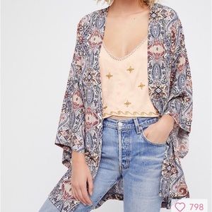 Free People boho short sleeve paisley kimono